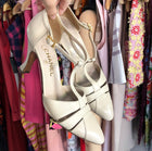 Chanel Vintage 1990's Beige T-Strap Curved Heel Shoes - 40