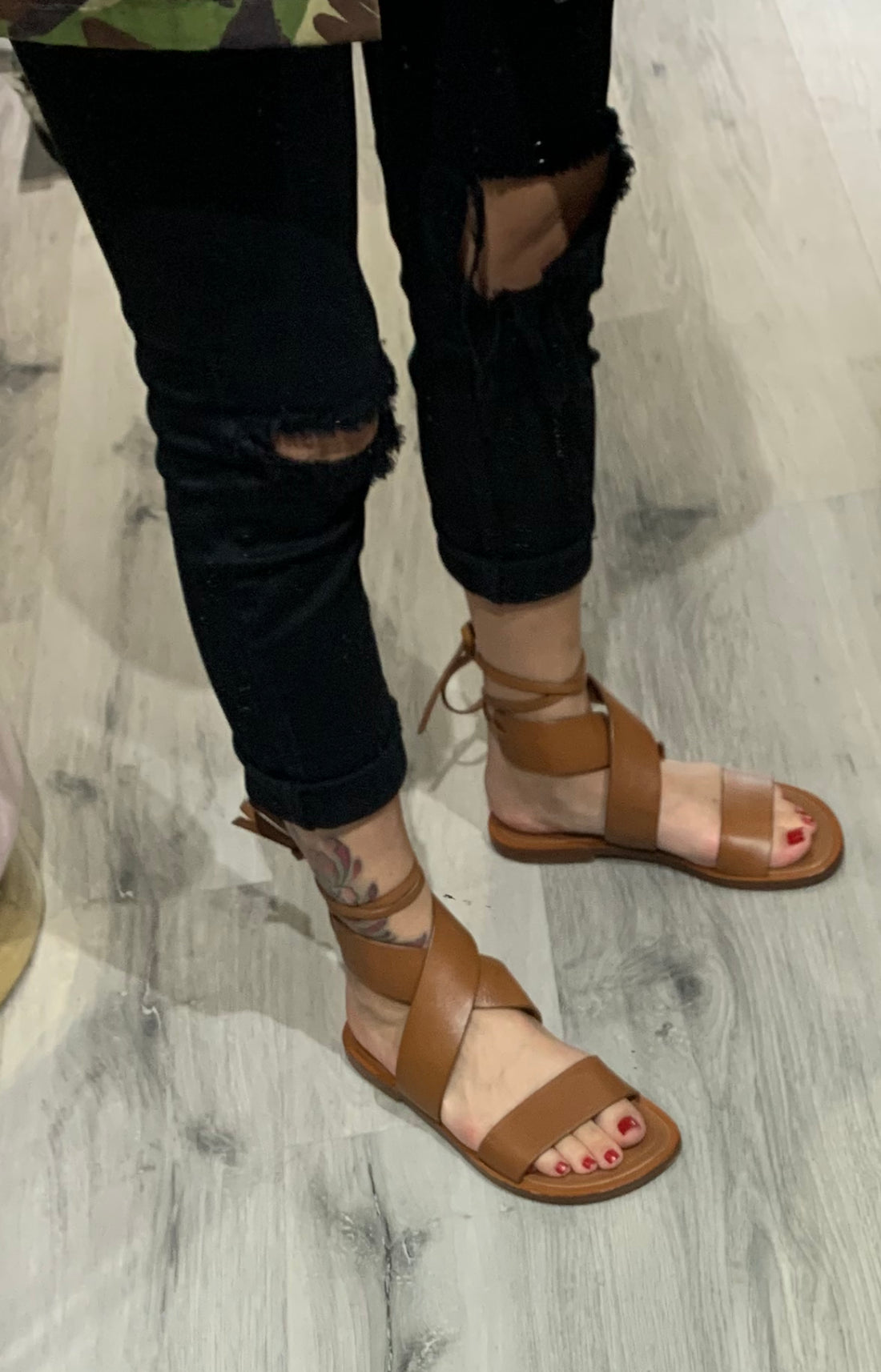 Celine Tan Leather Wrap Tie Flat Sandals - 37