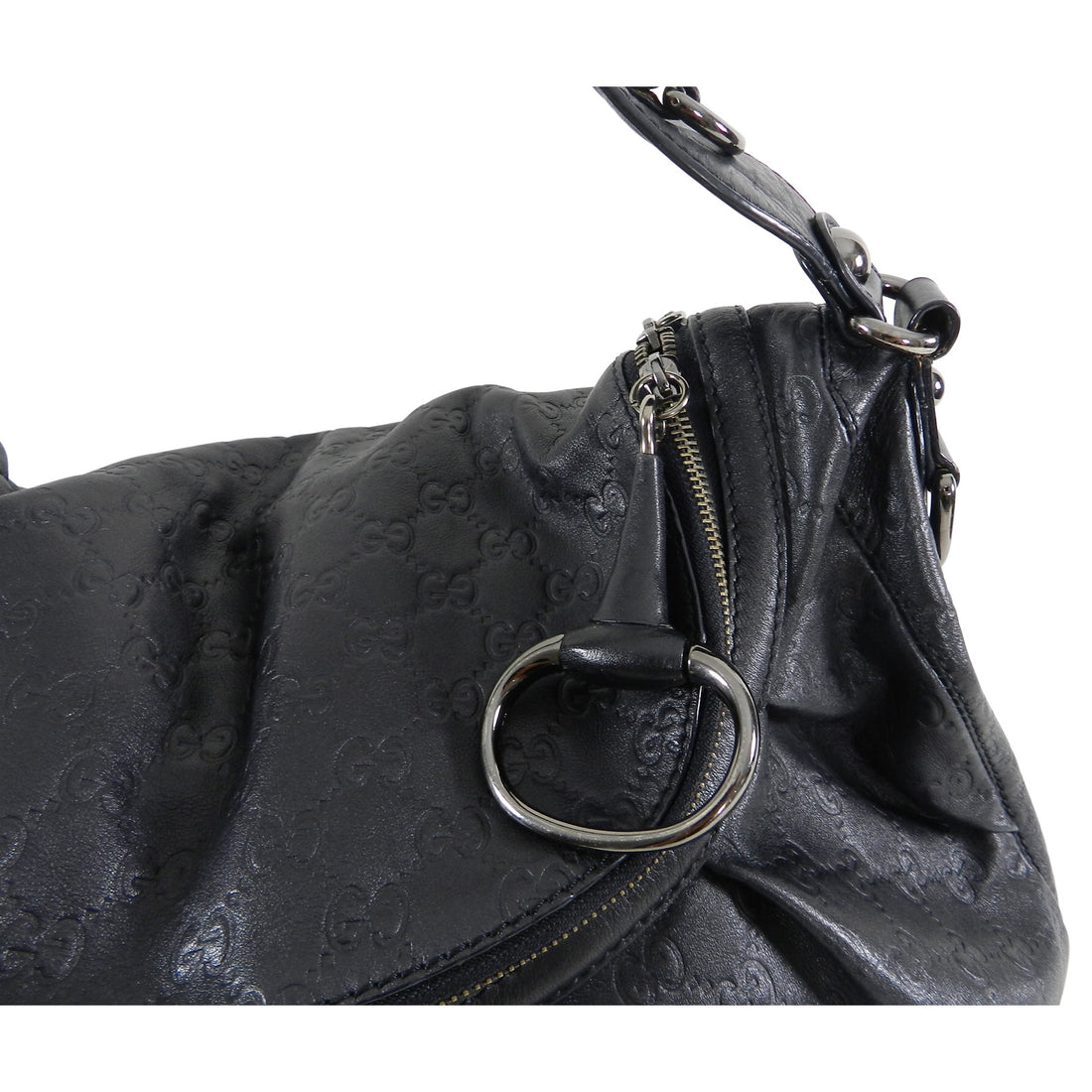 Gucci Black Monogram Leather Guccissima Hobo Bag