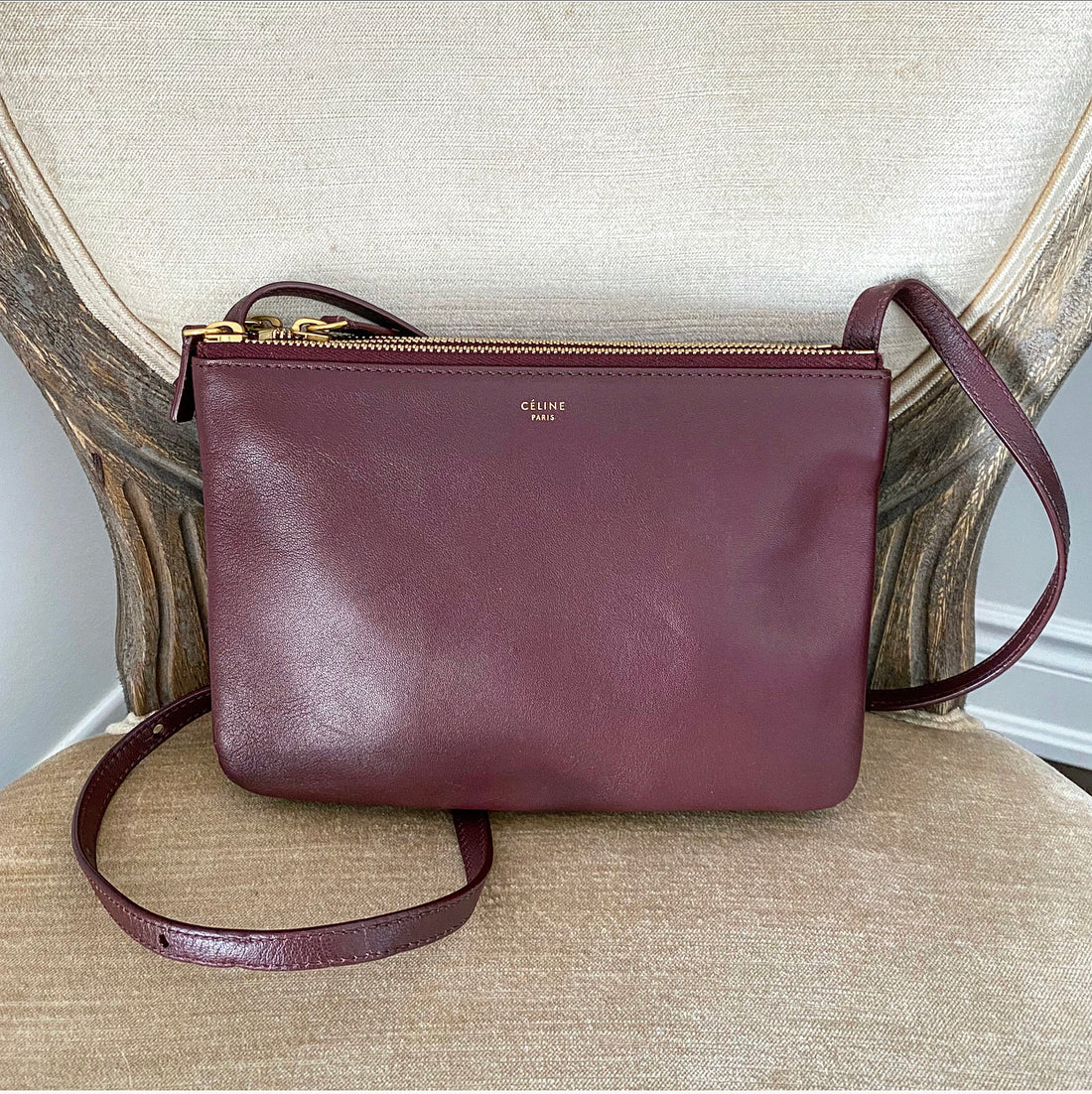 Trio leather crossbody bag Celine Burgundy in Leather - 27357067