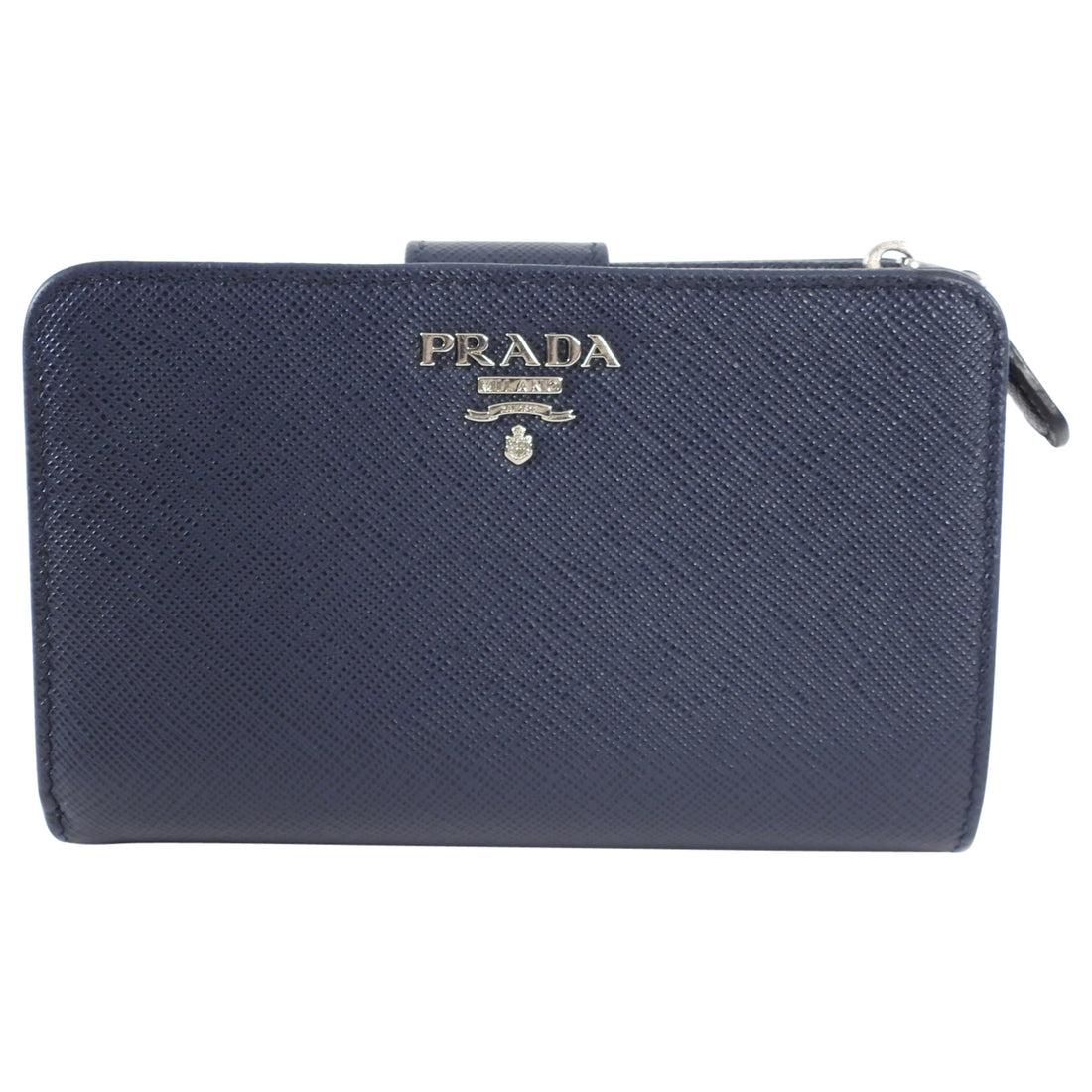 Prada Small Saffiano Compact Navy Wallet