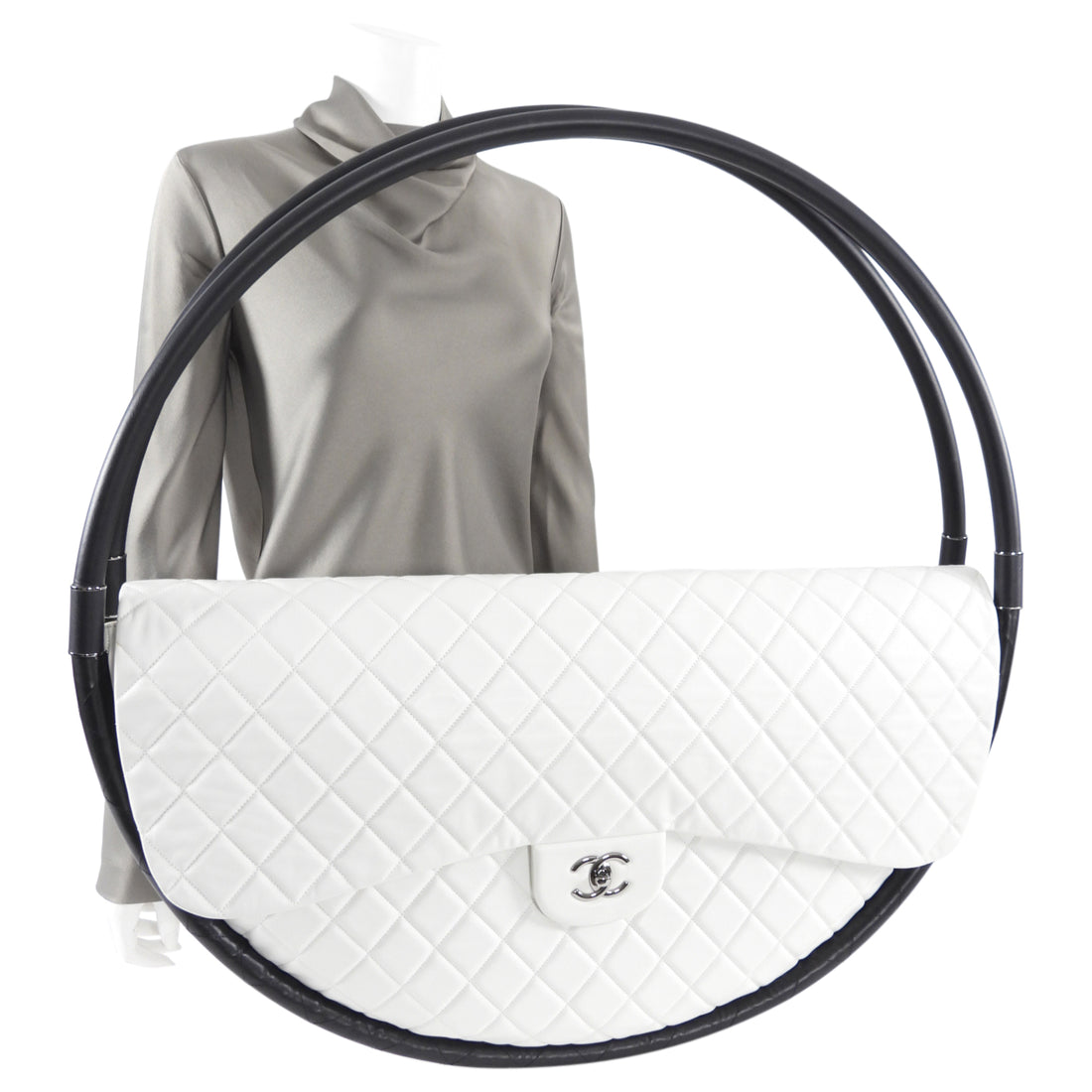 Black Quilted Lambskin Small Hula Hoop Bag Silver Hardware, 2013
