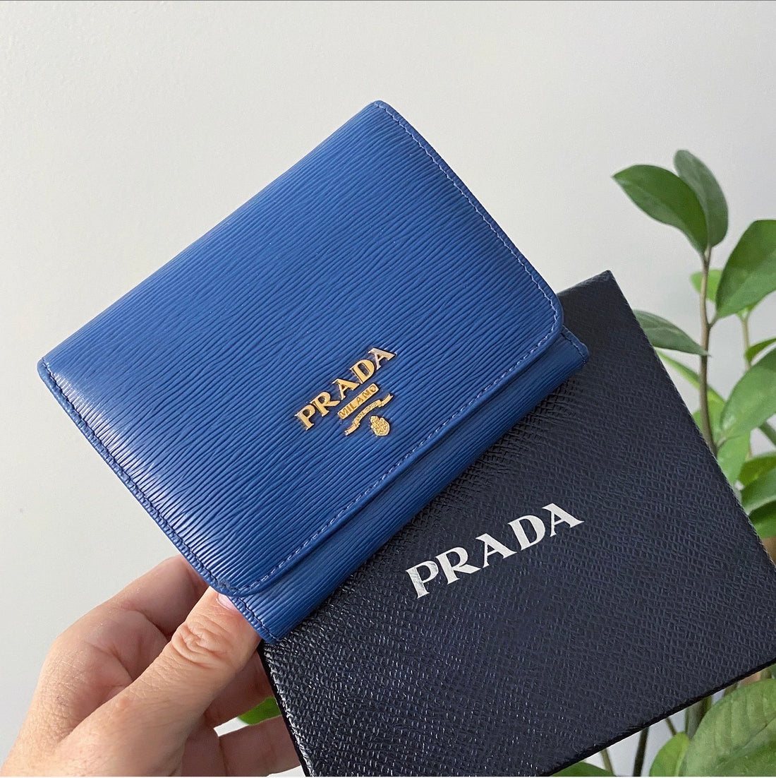 Prada Blue Trifold Leather Wallet