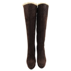 Gucci Brown Suede Courtney Shearling GG Logo Wedge Boots - 36
