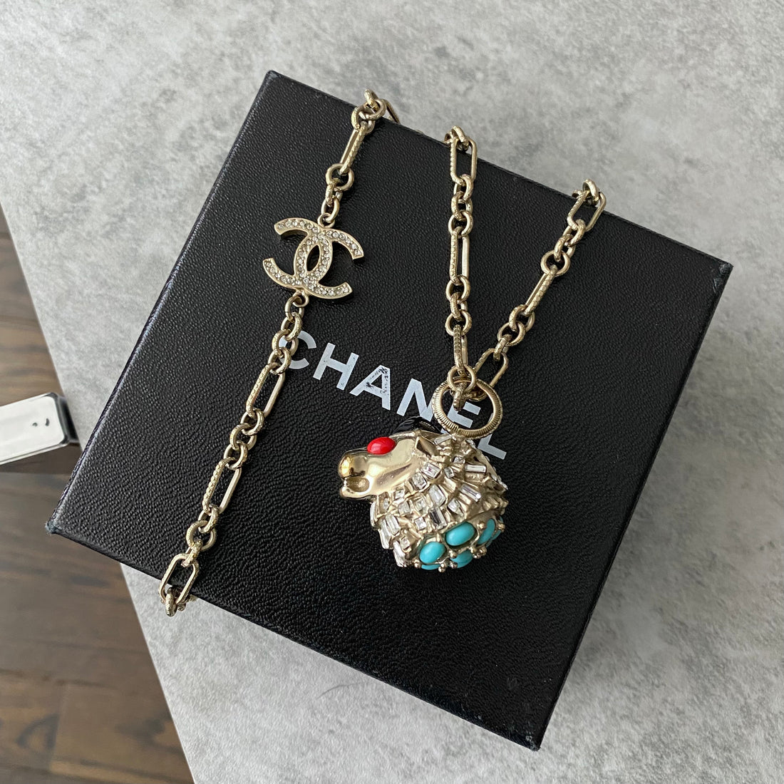 Chanel 08C Vintage Jewelled Camel Head CC Chain Necklace