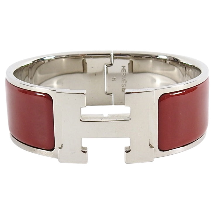 Hermes Red and Silver Clic Clack H Bangle Bracelet
