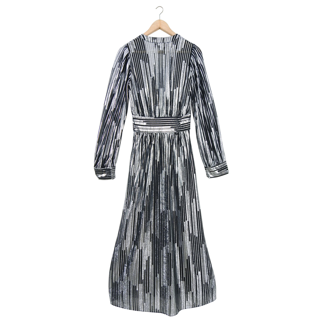 IRO Eureka Silver Metallic Stripe Asymmetrical Hem Dress - S