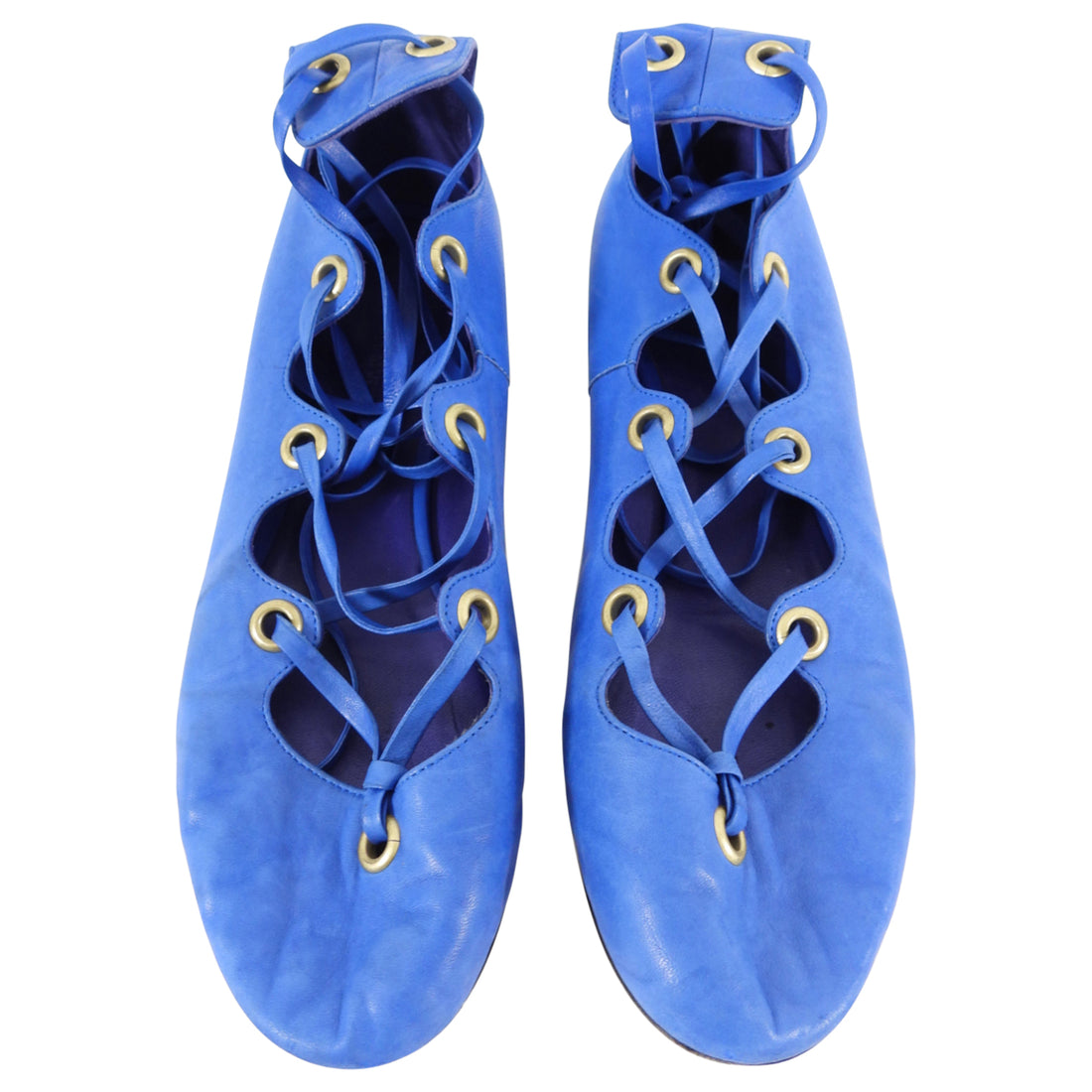 Isabel Marant Blue Soft Leather Lace Up Ballet Flats - 37