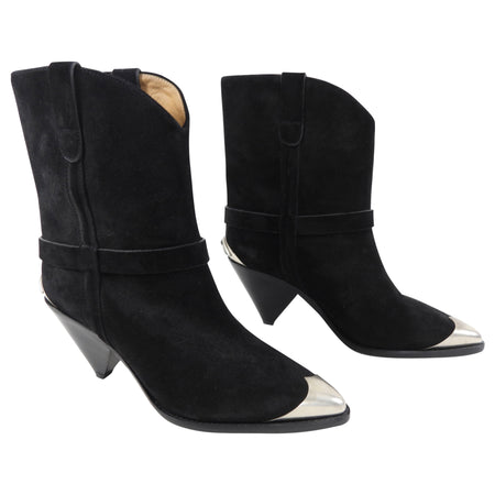 Isabel Marant Black Suede Ankle Western Boots - 40