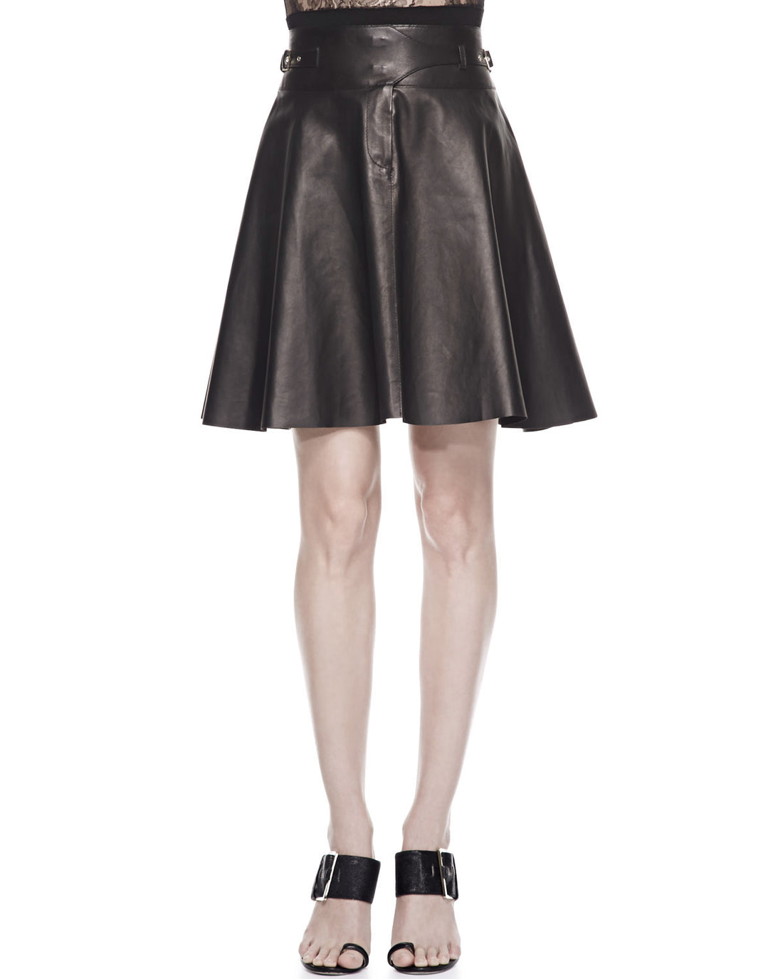 Jason Wu Black leather Short Skirt with Buckles at Waist