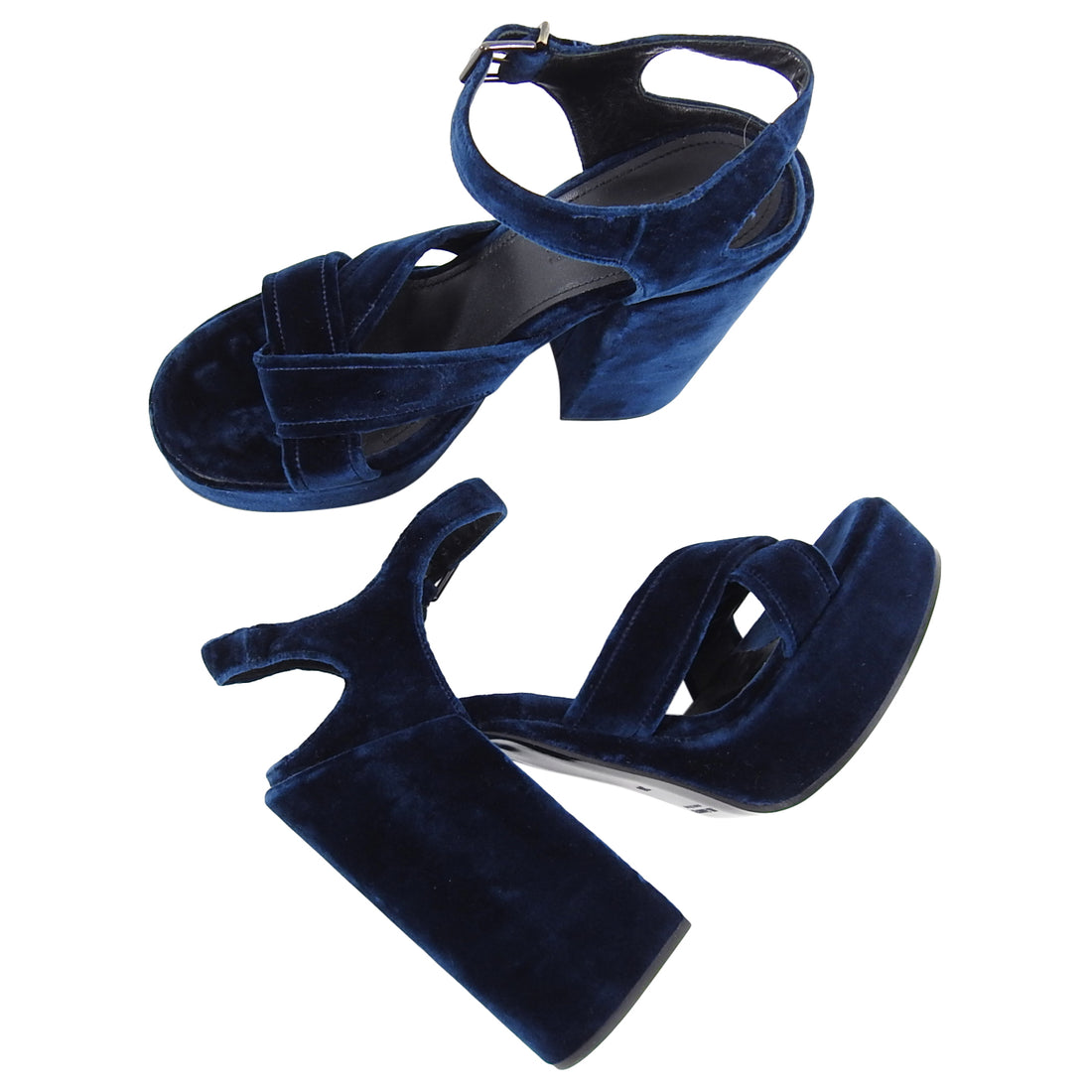 Jil Sander Navy Velvet Chunky Platform Sandals - 38 