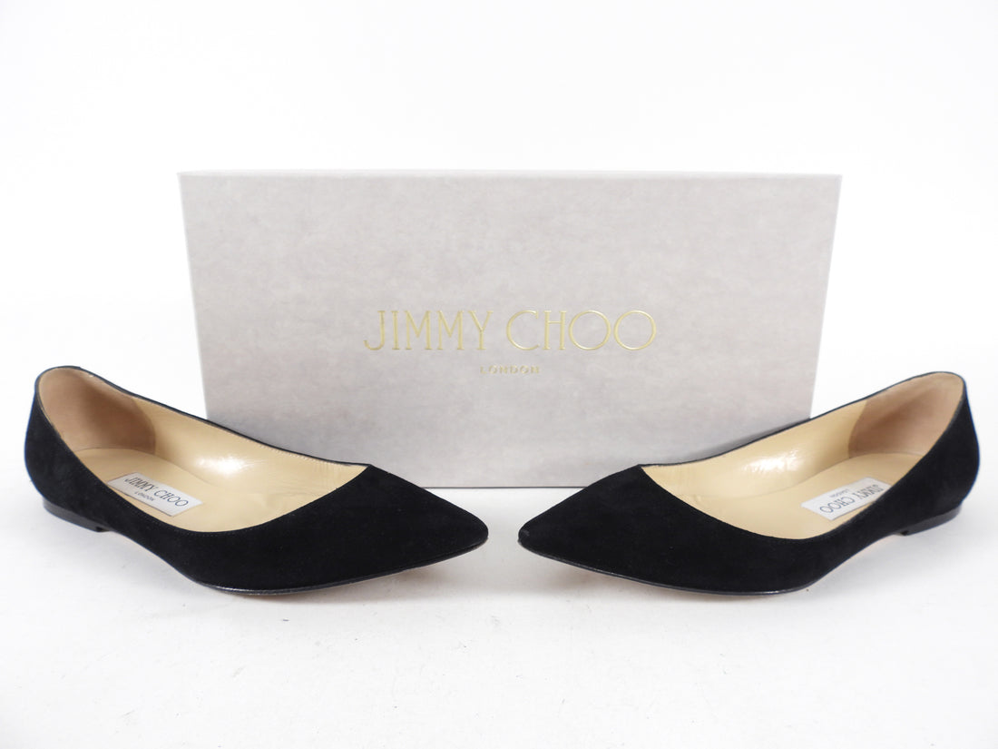 Jimmy Choo Black Suede Pointed Alina Flat Shoes - 37