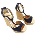 Jimmy Choo Navy Suede and Cork Pela Wedge Shoes