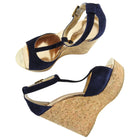 Jimmy Choo Navy Suede and Cork Pela Wedge Shoes