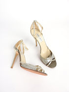 Jimmy Choo Silver Glitter and Gold Mesh Strappy Sandals - 39.5