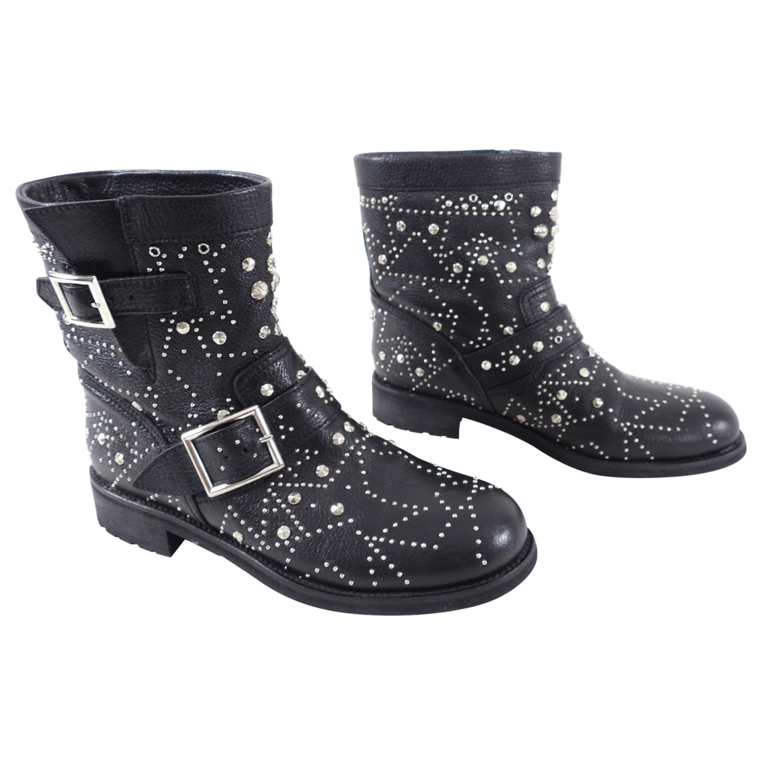 Jimmy Choo Youth Star Black Stud Moto Boots - 39 / 9