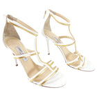 Jimmy Choo White and Gold Strappy High Heel Sandals - USA 9.5