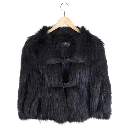 J. Mendel Black Fur Cape Jacket with Leather Buckles