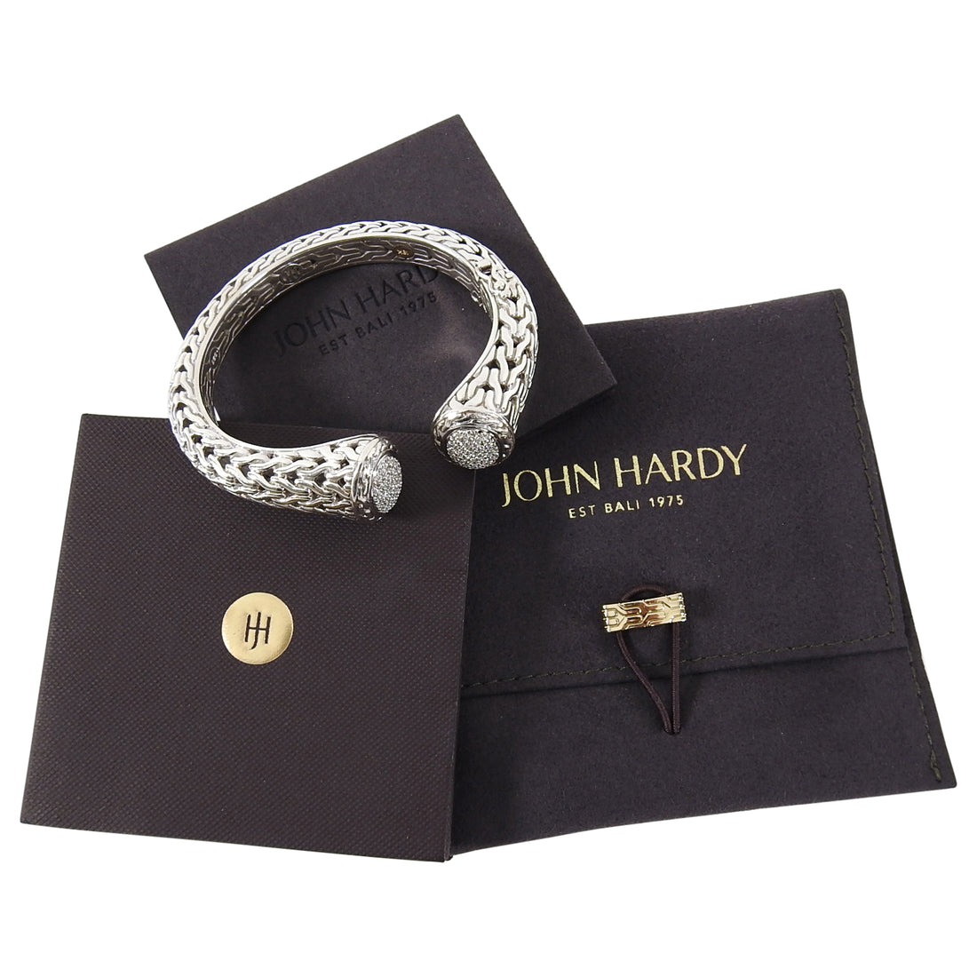 John Hardy 18k and Sterling Pave Diamond Classic Chain Kick Cuff Bracelet