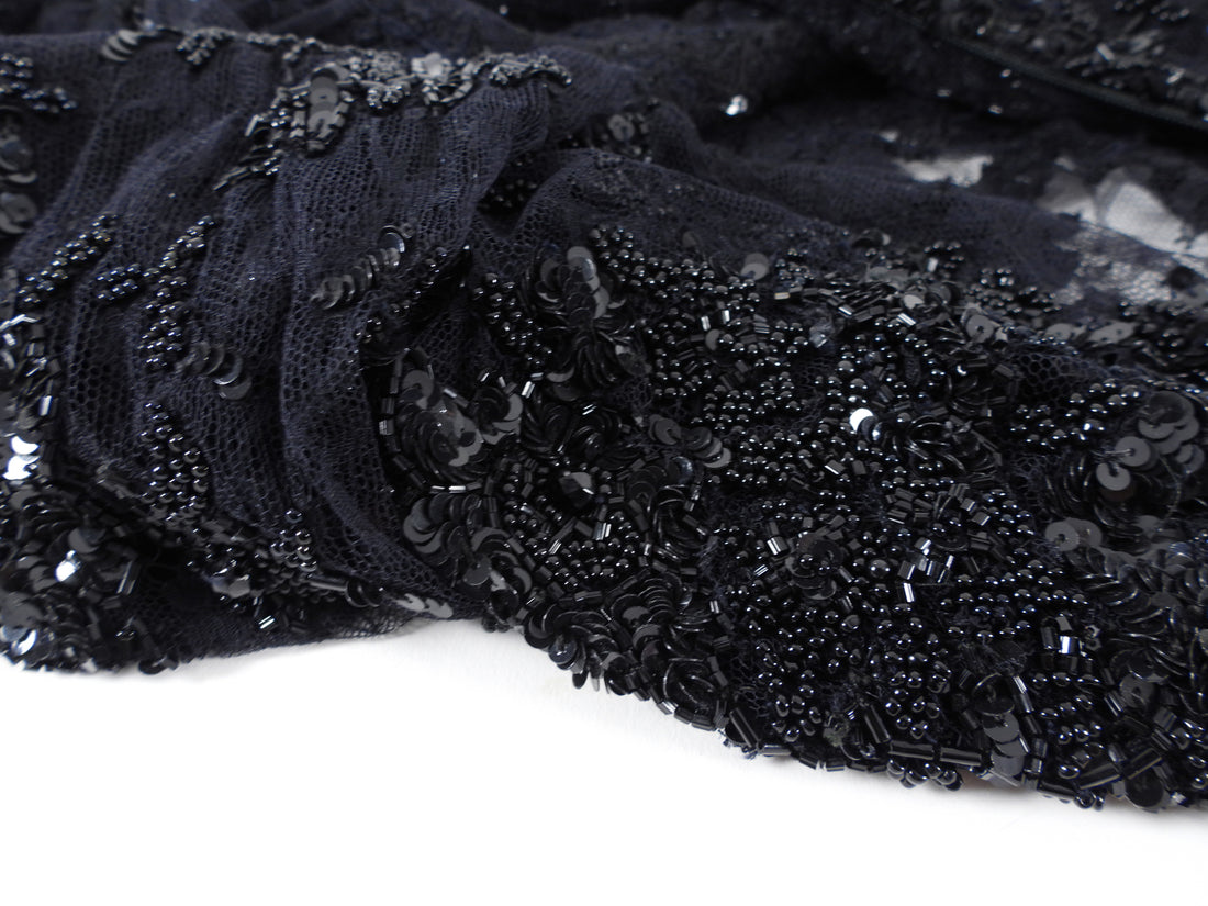 Juanita Sabadini Black Mesh Sheer Illusion Beaded Bodysuit - FR38 / USA 6