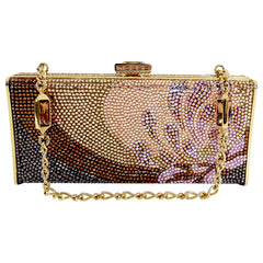 Judith Leiber Gold with White Crystal Box Minaudière Evening Clutch