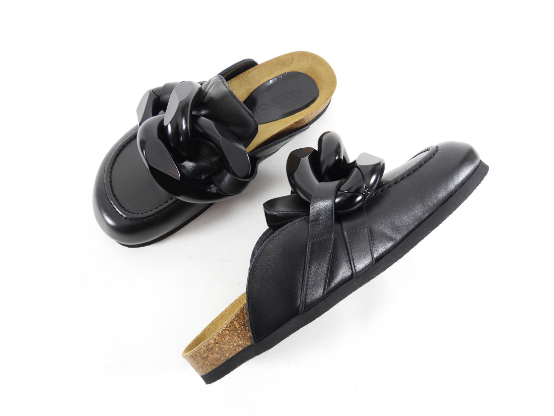 JW Anderson Black Leather Chain Slippers / Slides - 37