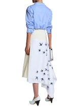 JW Anderson Ivory Linen Asymmetrical skirt with Blue Bird Embroidery - USA 8