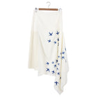 JW Anderson Ivory Linen Asymmetrical skirt with Blue Bird Embroidery - USA 8