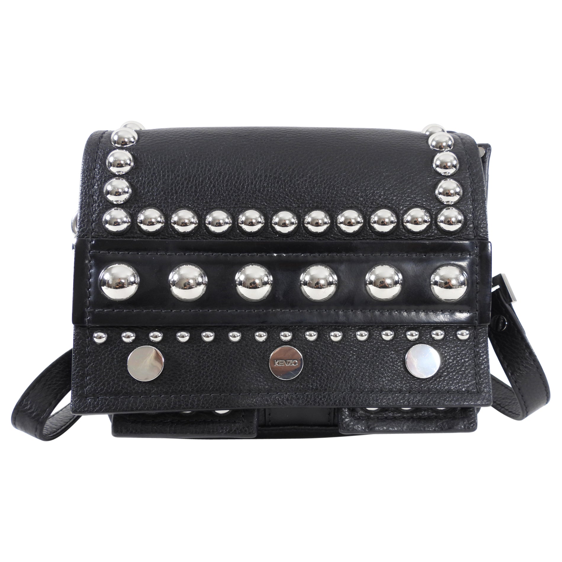 Kenzo Black Leather and Silver Stud Crossbody Bag – I MISS YOU VINTAGE