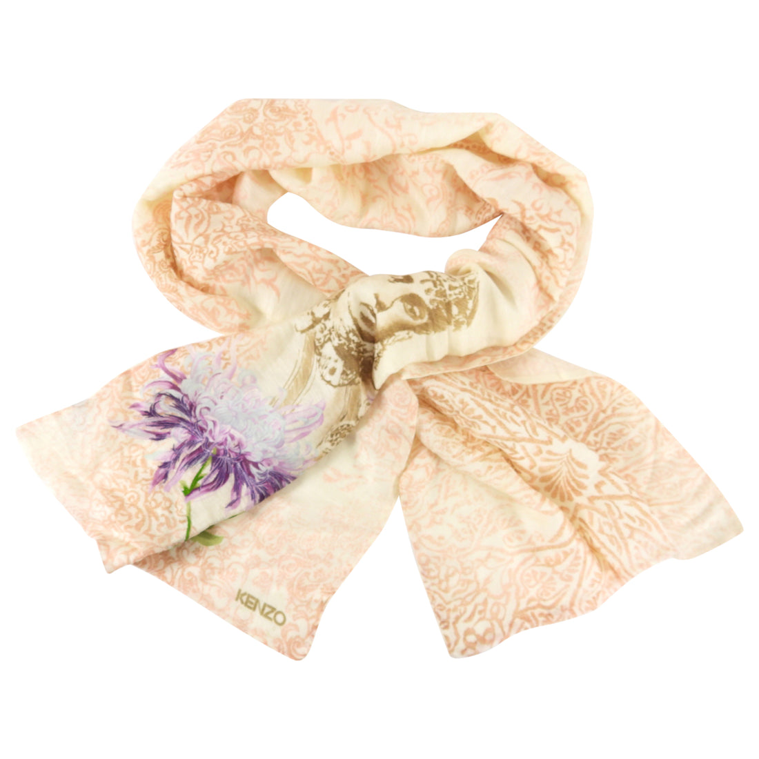 Kenzo Vintage Ivory Floral Embroidered Scarf