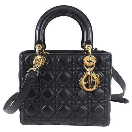Dior Lady Dior Medium Black Lambskin Cannage Crossbody Bag