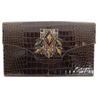 Vintage Dark Brown Crocodile Art Deco Jewelled Evening Bag