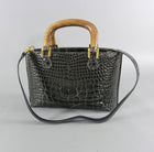 Lana Marks Dark Grey Crocodile Bag with Wood Handles