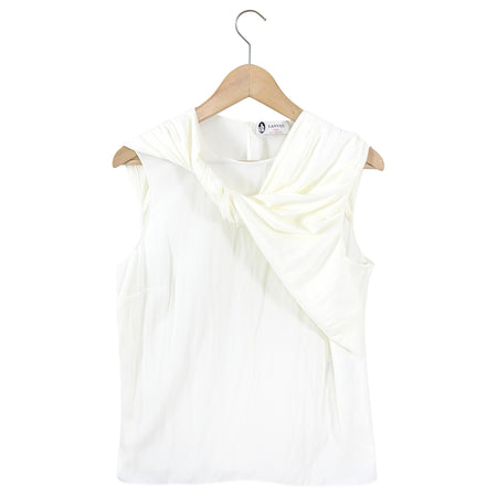 Lanvin Ivory Twist Sleeveless Crinkled Caddy Top - 38 / 6