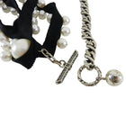 Lanvin Pearl and Ribbon Chain Necklace with Rhinestones