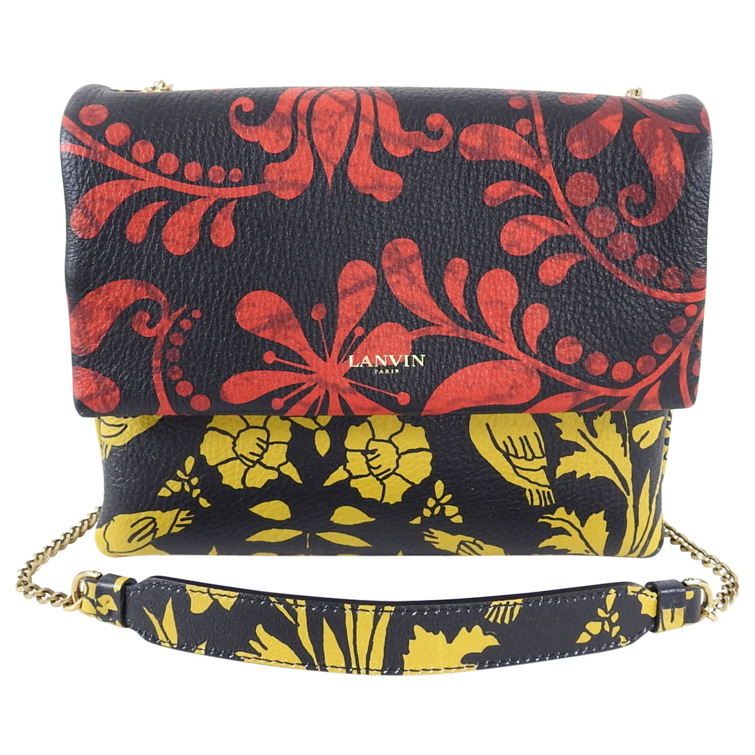 Lanvin Red and Yellow Floral Crossbody Leather Small Bag