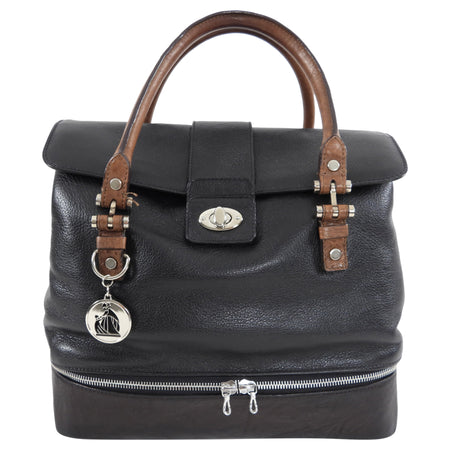 Lanvin Black Leather Top Handle Train Case Bag