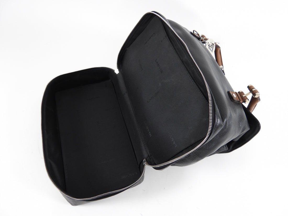 Lanvin Black Leather Top Handle Train Case Bag