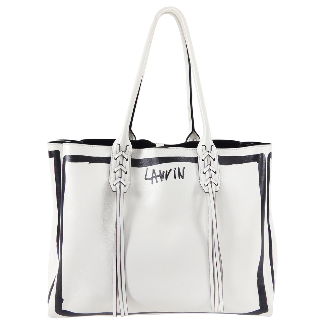 Lanvin Black and White Graphic Shopper Tote Bag