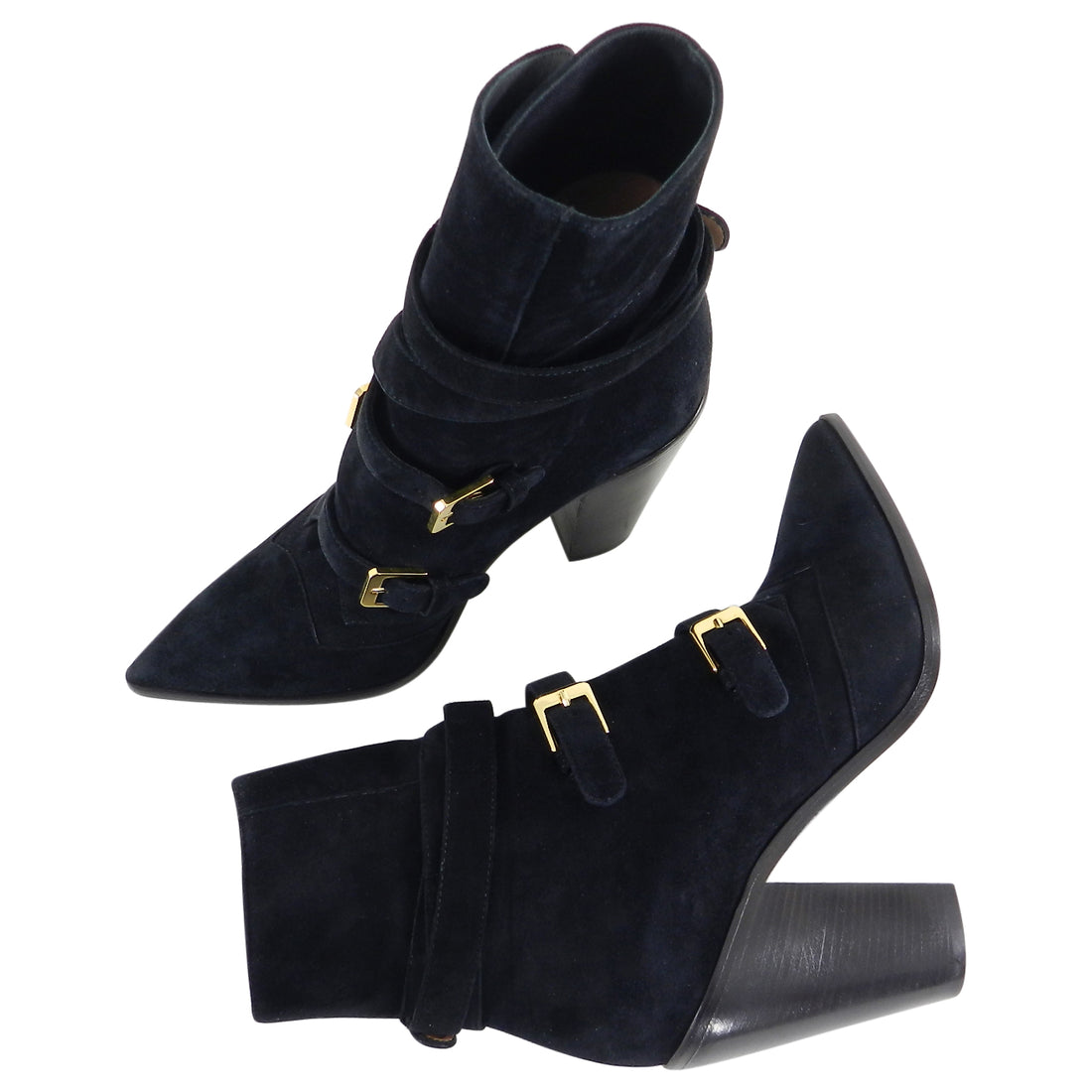 Laurence Dacade Black Suede and Gold Buckle Gregoria Ankle Boots - 37