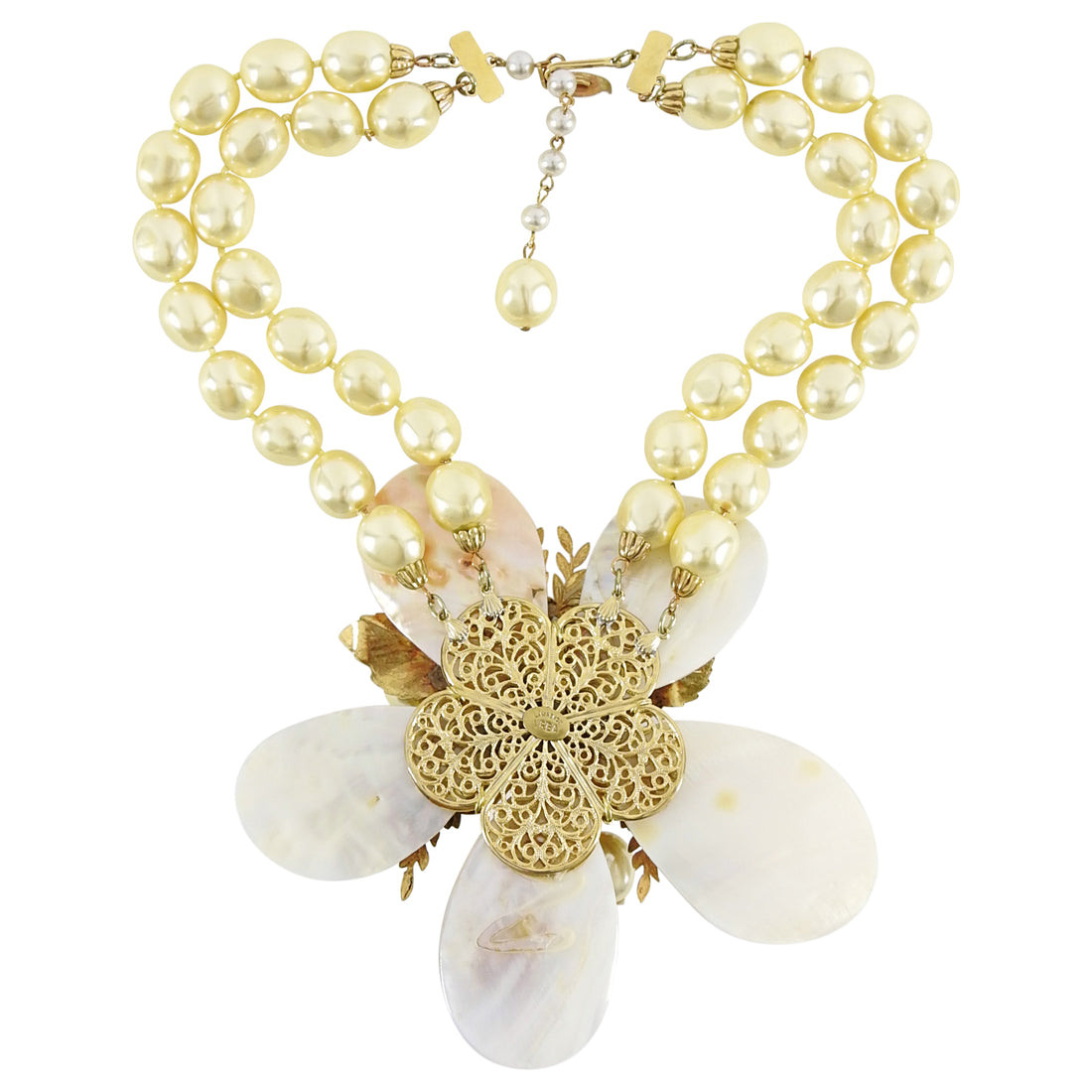 Lawrence VRBA Large Mother of Pearl Statement Flower Necklace