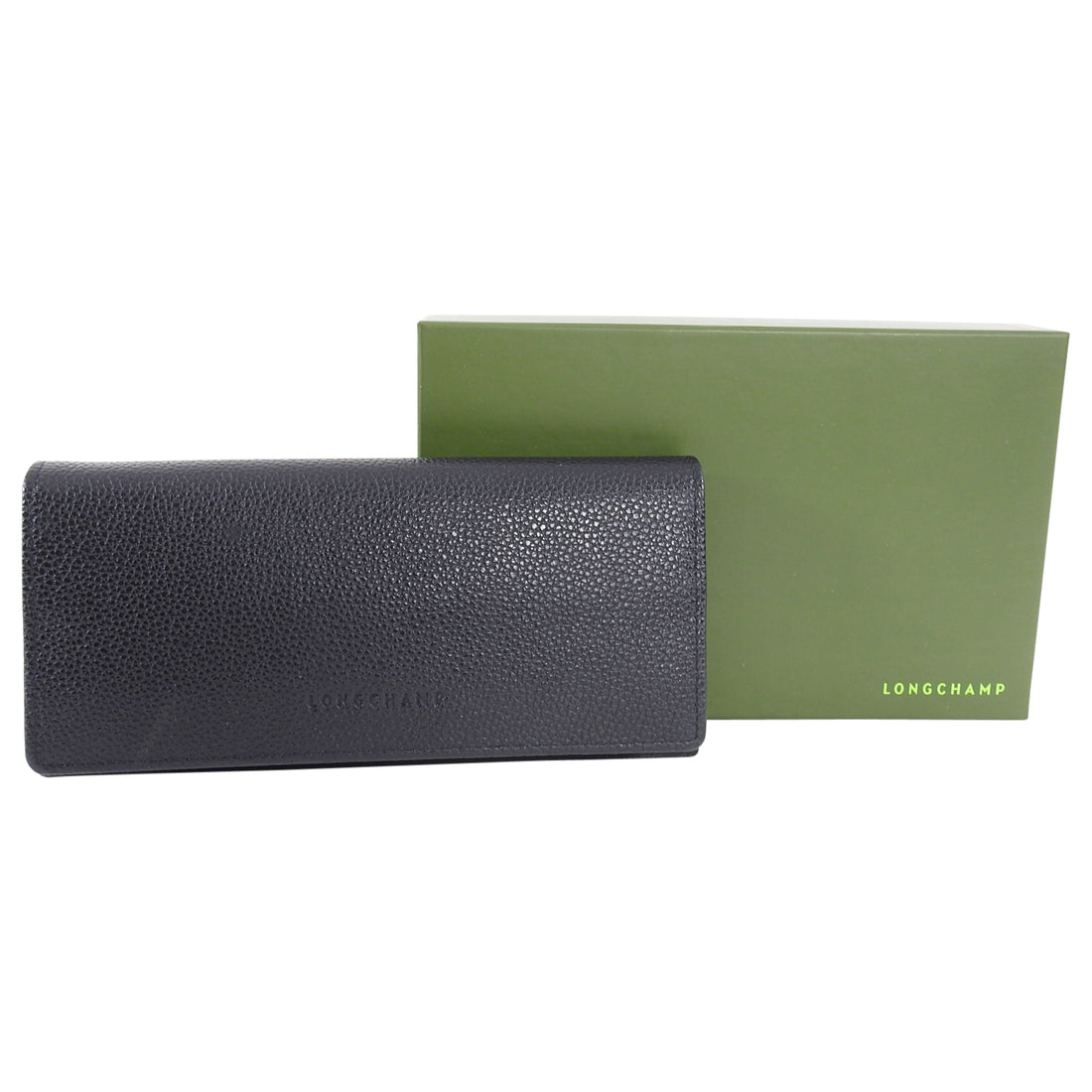 Longchamp Black Grained Leather Continental Wallet 