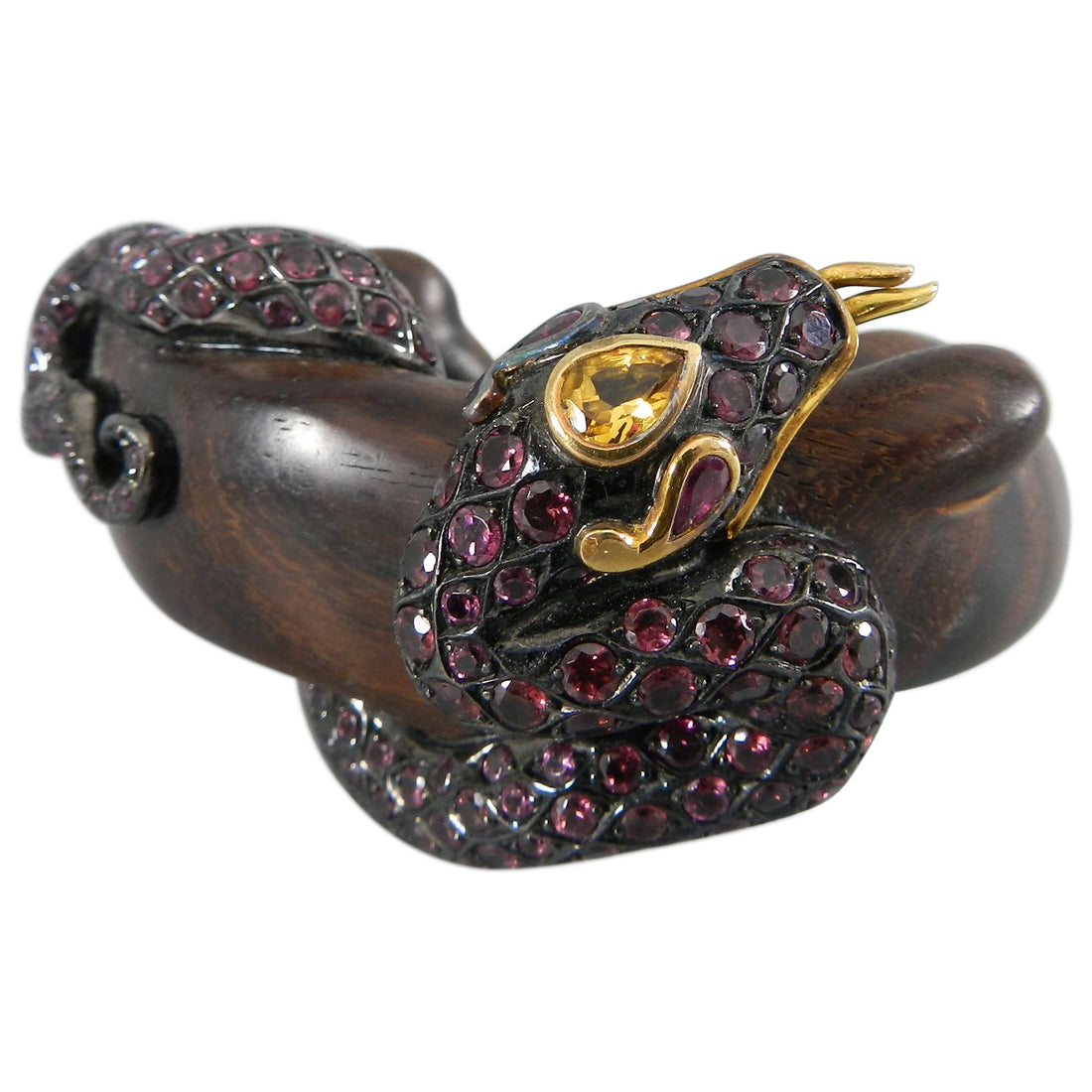 Lotus Arts de Vivre Gold, Pink Sapphire and Ebony Snake Cuff Bracelet