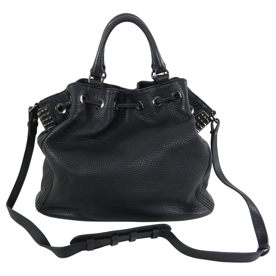 Christian Louboutin Black Leather Drawstring Studded Bag