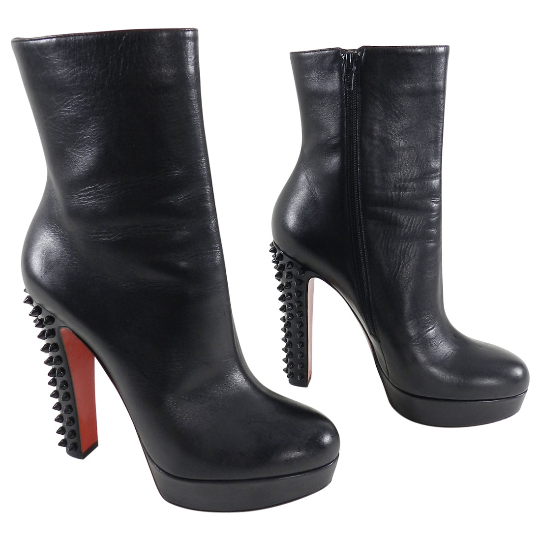 Christian Louboutin Taclou 140 Black Leather Stud Heel Ankle Boots - 40