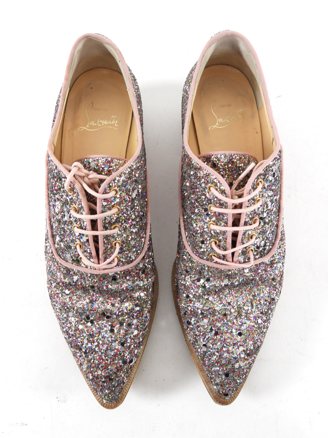 Christian Louboutin Pink Glitter Oxford Shoes - USA 7.5