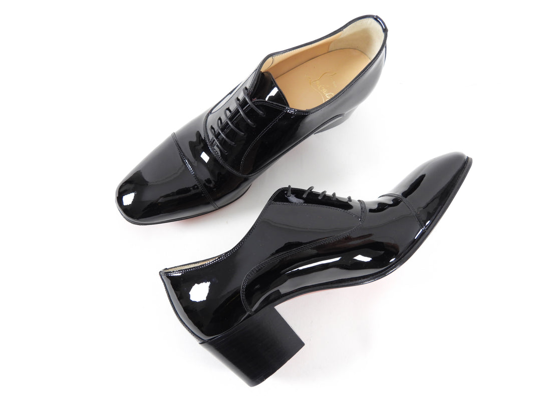 Louboutin Black Patent Leather Block Heel Oxford Shoes