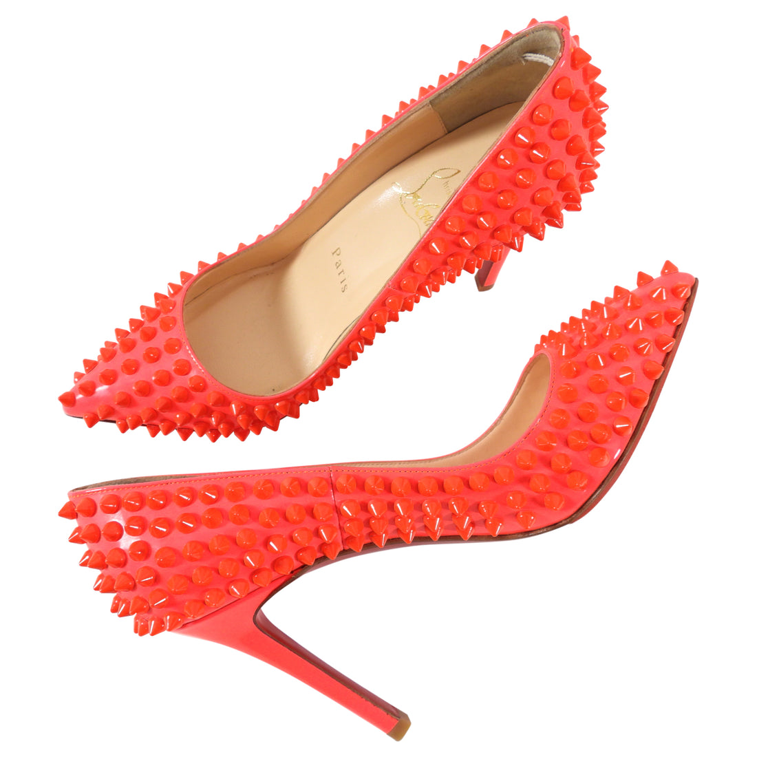 Neon coral Christian Louboutin spiked heels  Christian louboutin, Christian  louboutin pigalle, Louboutin