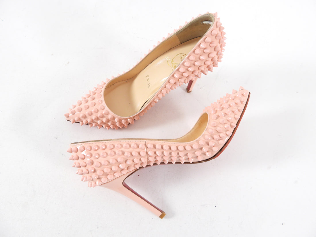 Christian Louboutin Pigalle Spikes 100 Baby Pink Patent Pumps - 34.5