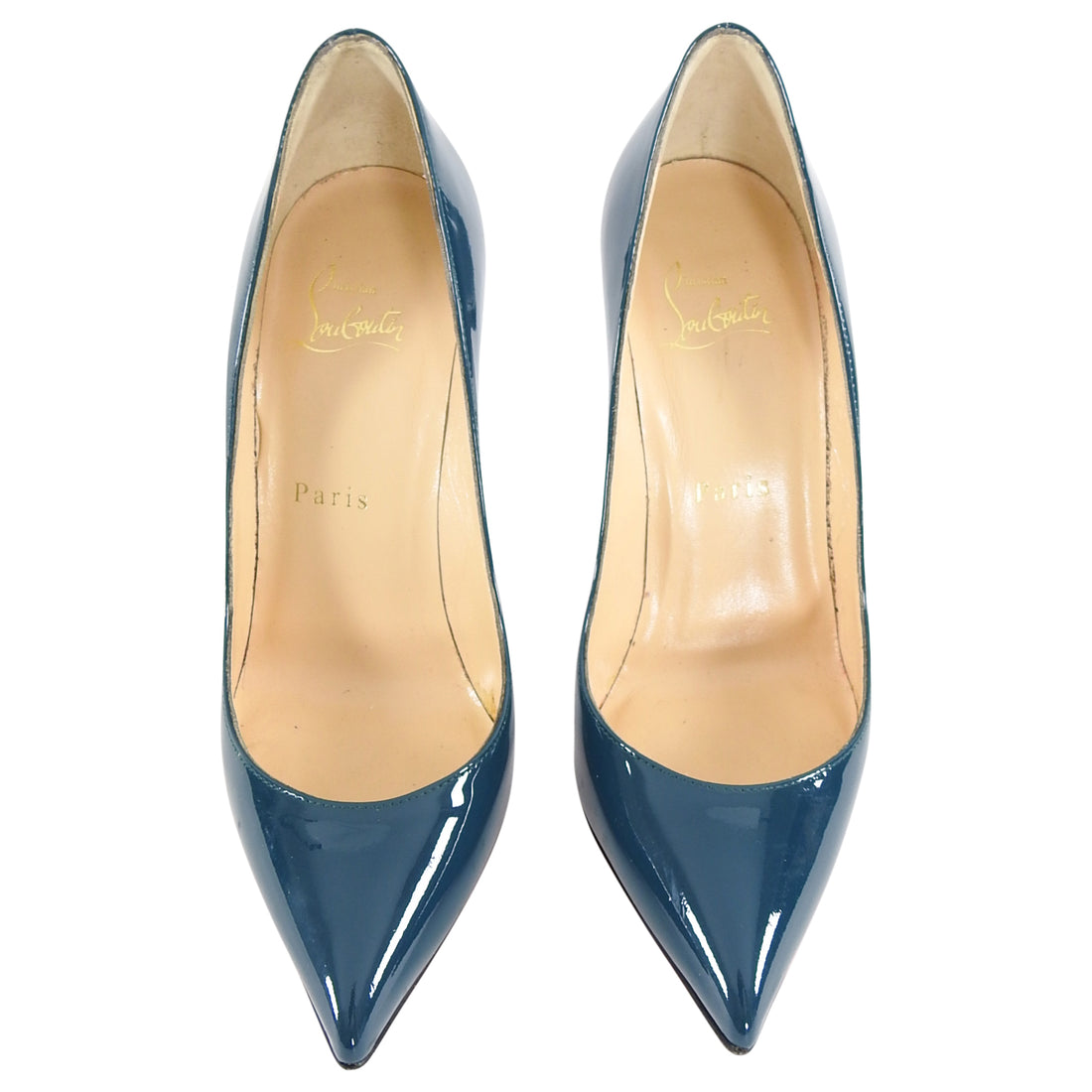 Christian Louboutin Pigalle Follies 100 Teal Patent Pumps - 36